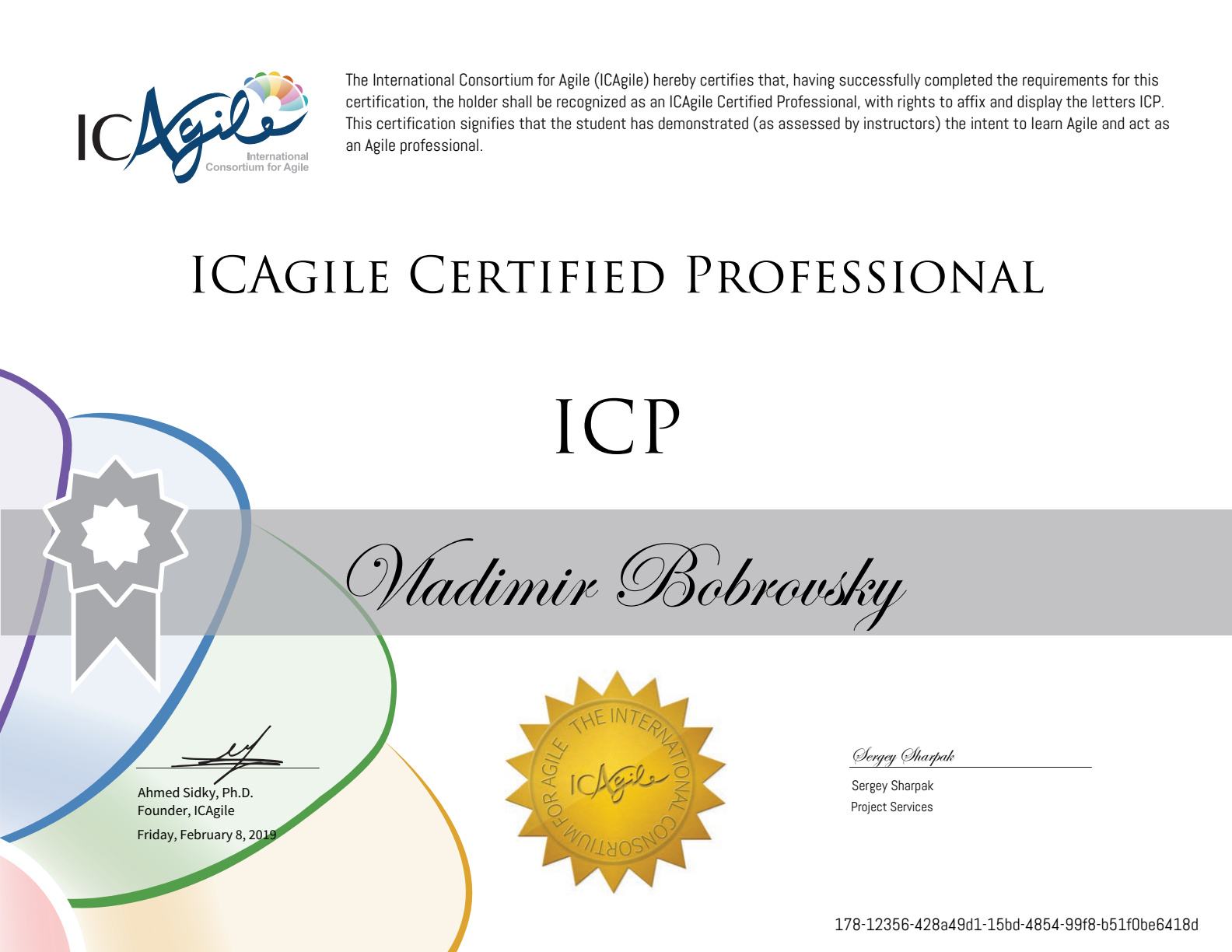 Preview of Vladimir Bobrovsky's ICAgile Certified Professional certificate
